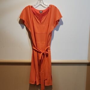 Vince Camuto Vibrant Orange Midi Dress with Belt